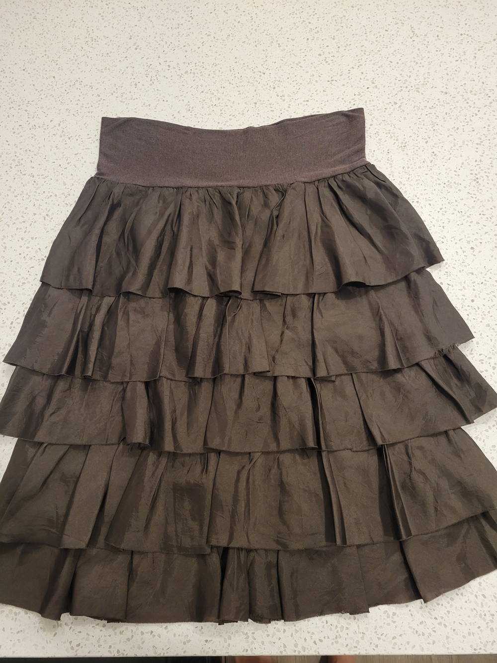 Neesh By D.A.R Tiered Ruffle Skirt in Dark Brown